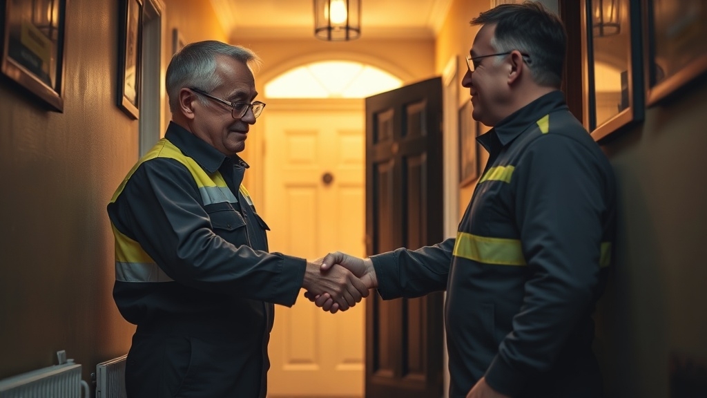 Engineer shaking hands with a Greenwich homeowner after locating their leak